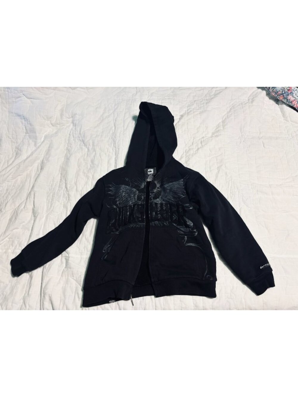 Quiksilver Boys Black Graphic Hoodie Jacket Size S/P (8-10) Full Zip